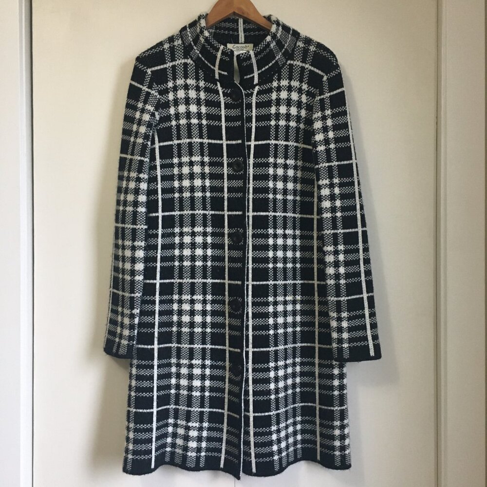 Vintage Cocogio Made in Italy Wool Blend B&W Plaid Knit Sweater